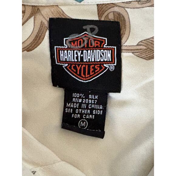 Vintage Harley-Davidson 100% Silk Button Up Short Sleeve Shirt- White- Men's M - Picture 5 of 6